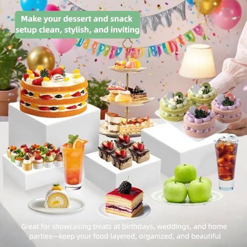 6 PCS 3-8 Inch Buffet Risers and Stands, Food Risers for Buffet Table in White, alternate view 2