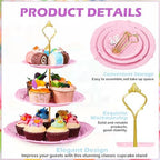 6 Pcs 3 Tier Cupcake Stand Tea Party Trays 3 Tier Serving Tray Plastic Dessert Stand Cake Fruit Candy Display, alternate view