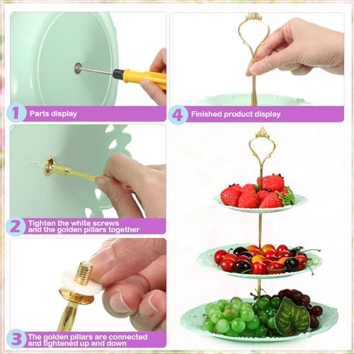 6 Pcs 3 Tier Cupcake Stand Tea Party Trays 3 Tier Serving Tray Plastic Dessert Stand Cake Fruit Candy Display, alternate view