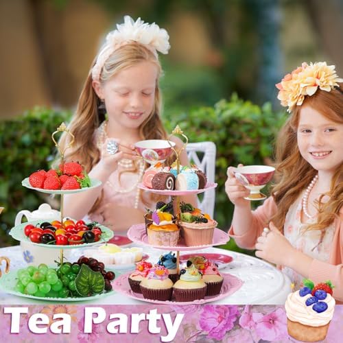 6 Pcs 3 Tier Cupcake Stand Tea Party Trays 3 Tier Serving Tray Plastic Dessert Stand Cake Fruit Candy Display, alternate view