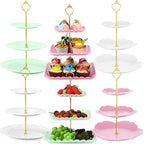 6 Pcs 3 Tier Cupcake Stand Tea Party Trays 3 Tier Serving Tray Plastic Dessert Stand Cake Fruit Candy Display