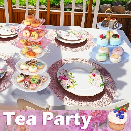 6 Pcs 3 Tier Cupcake Stand Tea Party Trays 3 Tier Serving Tray Plastic Dessert Stand Cake Fruit Candy Display, alternate view