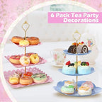 6 Pcs 3 Tier Cupcake Stand Tea Party Trays 3 Tier Serving Tray Plastic Dessert Stand Cake Fruit Candy Display, alternate view