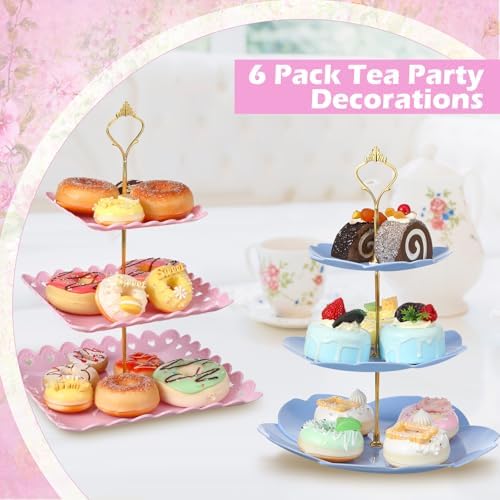 6 Pcs 3 Tier Cupcake Stand Tea Party Trays 3 Tier Serving Tray Plastic Dessert Stand Cake Fruit Candy Display, alternate view