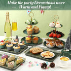 6 Pcs 3 Tier Green Cupcake Stand Tiered Serving Tray with Gold Rim Rectangle Serving Trays Round Plastic Dessert, alternate