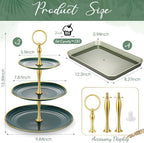 6 Pcs 3 Tier Green Cupcake Stand Tiered Serving Tray with Gold Rim Rectangle Serving Trays Round Plastic Dessert, alternate