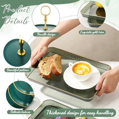 6 Pcs 3 Tier Green Cupcake Stand Tiered Serving Tray with Gold Rim Rectangle Serving Trays Round Plastic Dessert, alternate