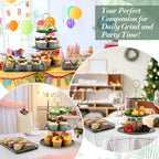 6 Pcs 3 Tier Green Cupcake Stand Tiered Serving Tray with Gold Rim Rectangle Serving Trays Round Plastic Dessert, alternate