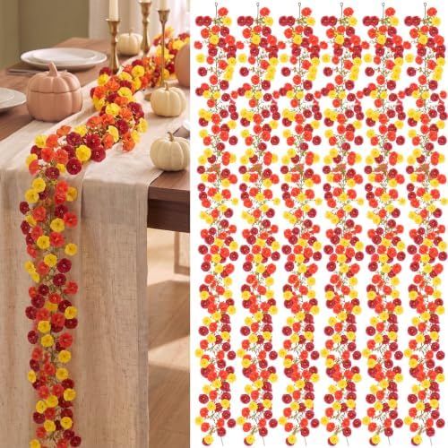 6 Pcs 36 ft Total Fall Orange Flower Garland Thanksgiving Decor in Fall 3 Color