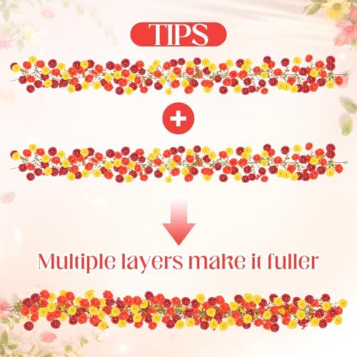 6 Pcs 36 ft Total Fall Orange Flower Garland Thanksgiving Decor in Fall 3 Color, alternate view 4