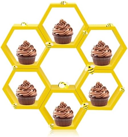 6 Pcs 4.13 Inch Honeycomb Cupcake Stand Cake Farmhouse Hexagon Display Holder Hexagonal Wood Cupcake Stand