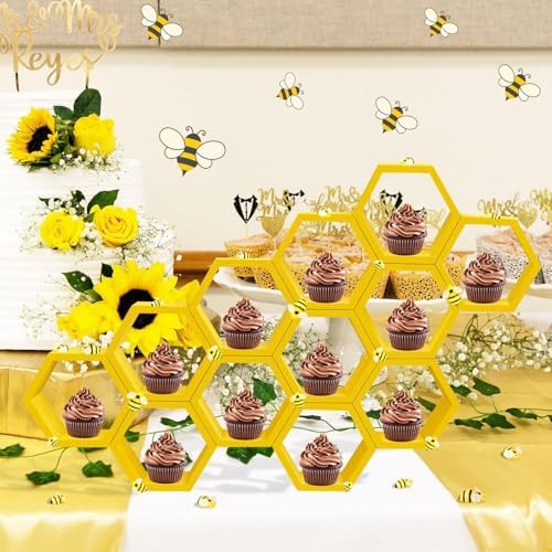 6 Pcs 4.13 Inch Honeycomb Cupcake Stand Cake Farmhouse Hexagon Display Holder Hexagonal Wood Cupcake Stand, alternate view 2