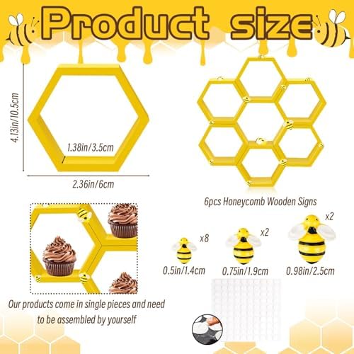 6 Pcs 4.13 Inch Honeycomb Cupcake Stand Cake Farmhouse Hexagon Display Holder Hexagonal Wood Cupcake Stand, alternate view 3