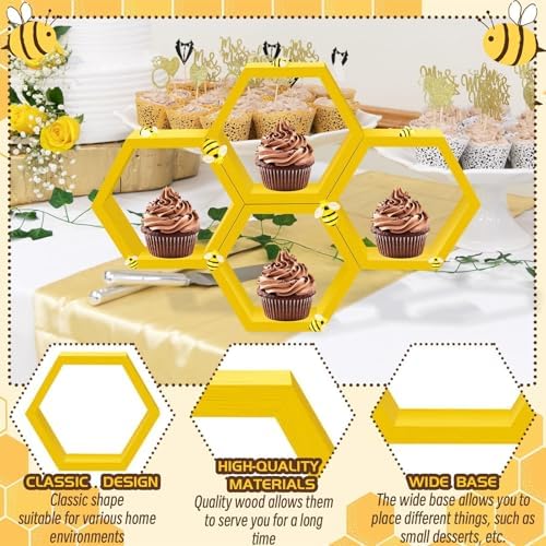 6 Pcs 4.13 Inch Honeycomb Cupcake Stand Cake Farmhouse Hexagon Display Holder Hexagonal Wood Cupcake Stand, alternate view 4