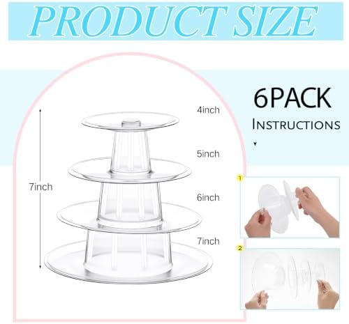 6 Pcs 4 Tiers Macaron Tower Stand Cupcake Display Rack in Clear, alternate view 3