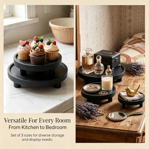 6 PCS 5/6/8 Inch Wooden Risers for Display Wood Pedestal Stand (Black) in Black, alternate view 4