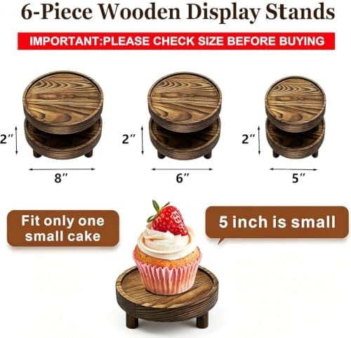 6 PCS 5/6/8 Inch Wooden Risers for Display Wood Pedestal Stand (Brown) in Wood, alternate view 3