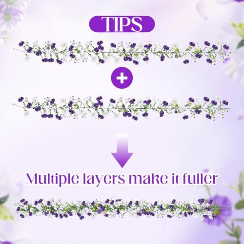 6 Pcs 6 ft Artificial Morning Glory Flower Vine Garland Decor in Purple White, alternate view 4