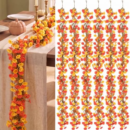 6 Pcs 6 ft Fall Artificial Flower Garland for Thanksgiving Decor in Fall 2 Color