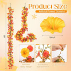 6 Pcs 6 ft Fall Artificial Flower Garland for Thanksgiving Decor in Fall 2 Color, alternate view 2
