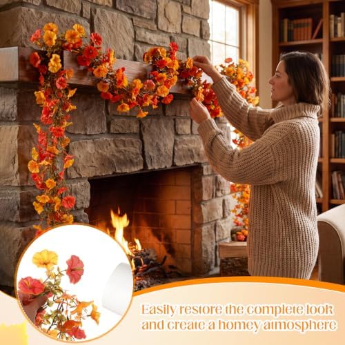 6 Pcs 6 ft Fall Artificial Flower Garland for Thanksgiving Decor in Fall 2 Color, alternate view 5