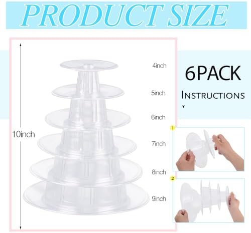 6 Pcs 6 Tiers Macaron Tower Stand Cupcake Display Rack in Clear, alternate view 3