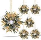 6 Pcs 9 Inch Christmas Wreaths for Kitchen Cabinet Artificial Pine Hanging Cedar Wreath with Christmas Balls