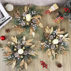 6 Pcs 9 Inch Christmas Wreaths for Kitchen Cabinet Artificial Pine Hanging Cedar Wreath with Christmas Balls, alternate view