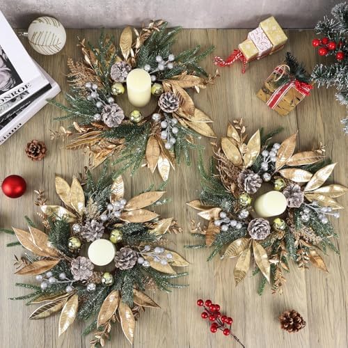 6 Pcs 9 Inch Christmas Wreaths for Kitchen Cabinet Artificial Pine Hanging Cedar Wreath with Christmas Balls, alternate view