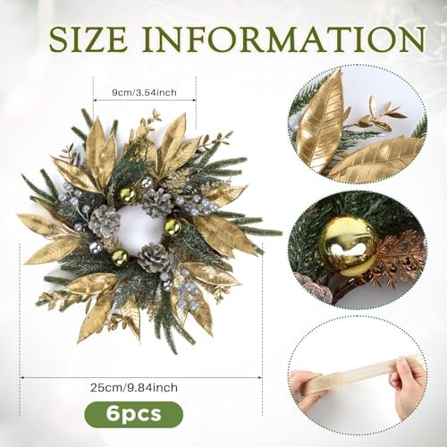 6 Pcs 9 Inch Christmas Wreaths for Kitchen Cabinet Artificial Pine Hanging Cedar Wreath with Christmas Balls, alternate view