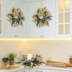6 Pcs 9 Inch Christmas Wreaths for Kitchen Cabinet Artificial Pine Hanging Cedar Wreath with Christmas Balls, alternate view