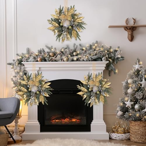 6 Pcs 9 Inch Christmas Wreaths for Kitchen Cabinet Artificial Pine Hanging Cedar Wreath with Christmas Balls, alternate view