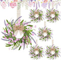 6 PCS 9'' Mini Pink Forsythia Lavender Wreath for Front Door Small Spring Kitchen Cabinet Wreaths with Burlap