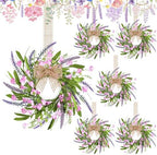 6 PCS 9'' Mini Pink Forsythia Lavender Wreath for Front Door Small Spring Kitchen Cabinet Wreaths with Burlap