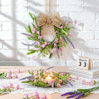 6 PCS 9'' Mini Pink Forsythia Lavender Wreath for Front Door Small Spring Kitchen Cabinet Wreaths with Burlap, alternate view