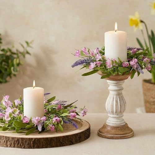 6 PCS 9'' Mini Pink Forsythia Lavender Wreath for Front Door Small Spring Kitchen Cabinet Wreaths with Burlap, alternate view