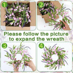 6 PCS 9'' Mini Pink Forsythia Lavender Wreath for Front Door Small Spring Kitchen Cabinet Wreaths with Burlap, alternate view