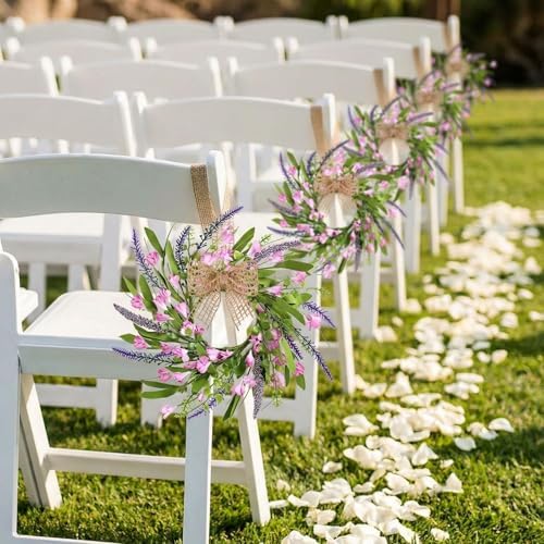 6 PCS 9'' Mini Pink Forsythia Lavender Wreath for Front Door Small Spring Kitchen Cabinet Wreaths with Burlap, alternate view