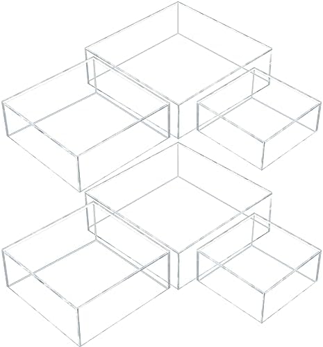 6 Pcs Acrylic Box Nesting Display Box Risers for Display 5 Sided Clear Stand Transparent Cases with Hollow