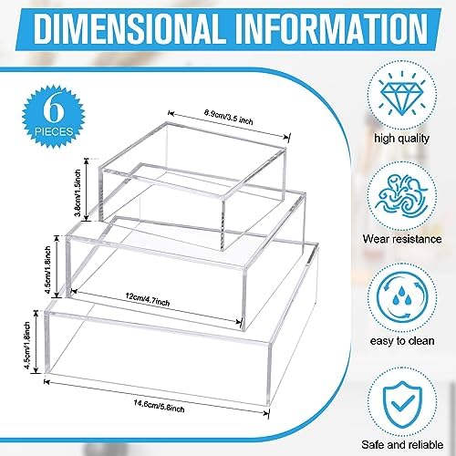 6 Pcs Acrylic Box Nesting Display Box Risers for Display 5 Sided Clear Stand Transparent Cases with Hollow, alternate view 2