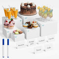 6 Pcs Acrylic Buffet Riser with Mini Sign and Maker, Buffet Risers and Stands, White Food Display Risers for