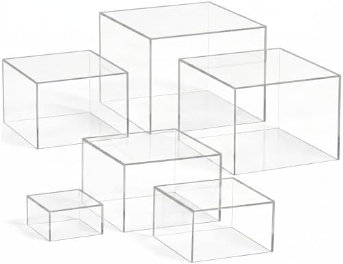 6 Pcs Acrylic Buffet Risers and Stands, Clear Display Risers for Food Table Decor, Nesting Cube Boxes with