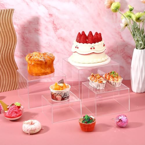 6 Pcs Acrylic Buffet Risers and Stands, Clear Display Risers for Food Table Decor, Nesting Cube Boxes with, alternate view 2