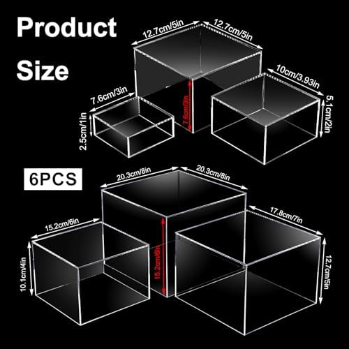 6 Pcs Acrylic Buffet Risers and Stands, Clear Display Risers for Food Table Decor, Nesting Cube Boxes with, alternate view 3
