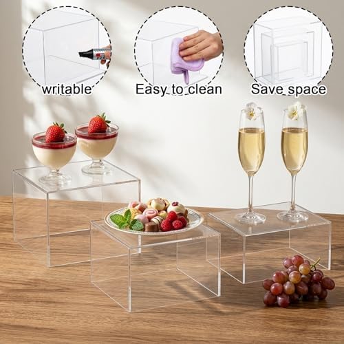 6 Pcs Acrylic Buffet Risers and Stands, Clear Display Risers for Food Table Decor, Nesting Cube Boxes with, alternate view 4