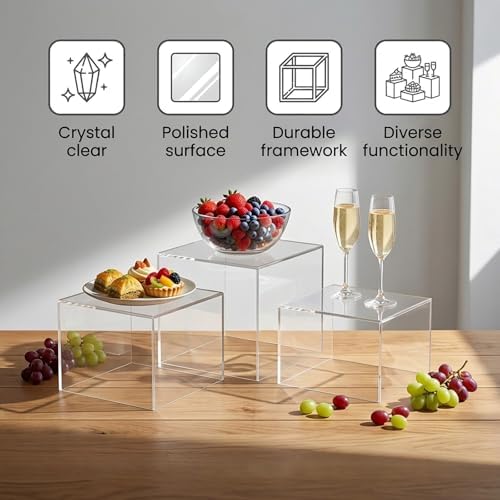 6 Pcs Acrylic Buffet Risers and Stands, Clear Display Risers for Food Table Decor, Nesting Cube Boxes with, alternate view 6