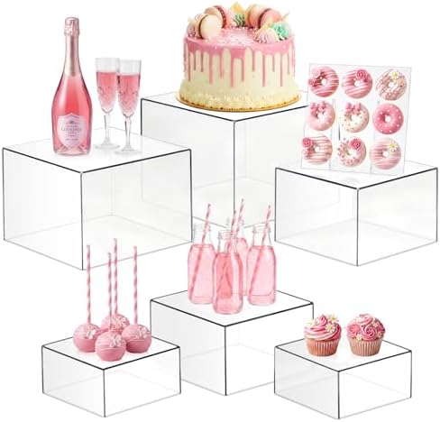 6 Pcs Acrylic Buffet Risers, Clear Stackable Food Display Stand in Clear