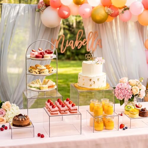 6 Pcs Acrylic Buffet Risers, Clear Stackable Food Display Stand in Clear, alternate view 2