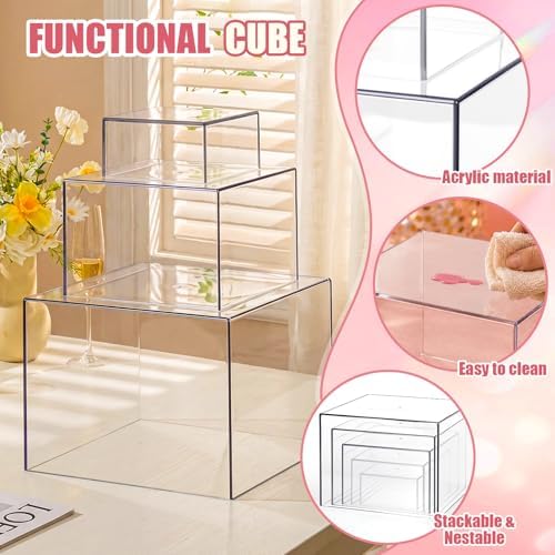 6 Pcs Acrylic Buffet Risers, Clear Stackable Food Display Stand in Clear, alternate view 6