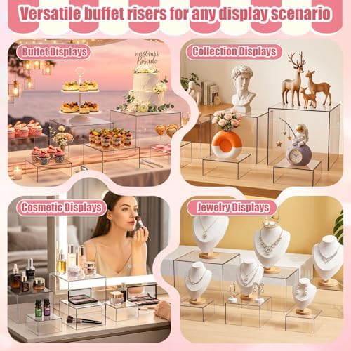 6 Pcs Acrylic Buffet Risers, Clear Stackable Food Display Stand in Clear, alternate view 7